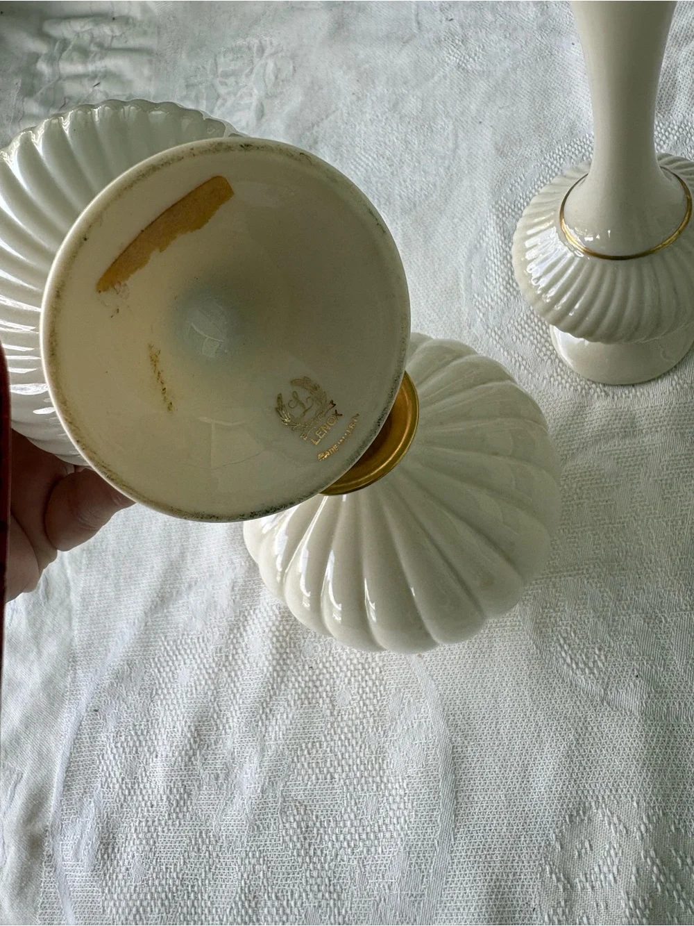Lenox Cream and Gold Ceramic Bud Vase set of 3